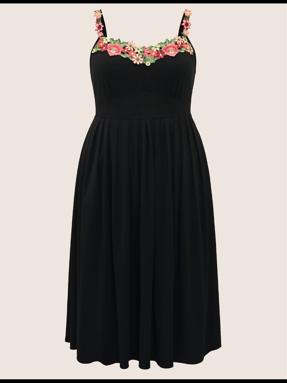 BloomChic Black Midi Dress with Pink & Green Floral Trim